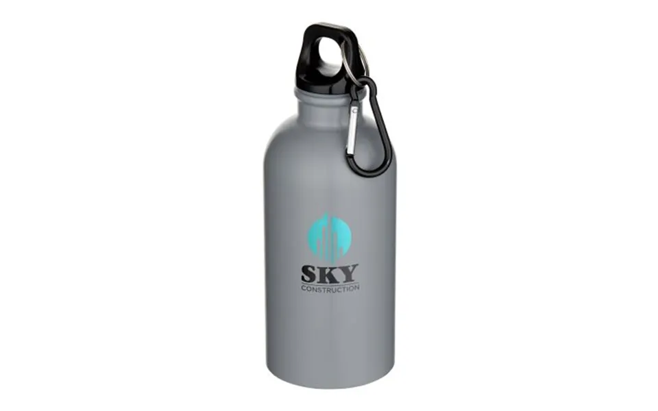 Promotional Oregon 400 Ml Matte Rcs Recycled Single Wall Stainless Steel Water Bottle With Carabiner Grey Branded With Y