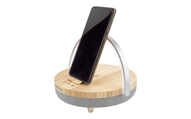 Promotional Prixton 4-in-1 10w Bluetooth Speaker With Led Light And Wireless Charging Base Wood Branded With Your Logo