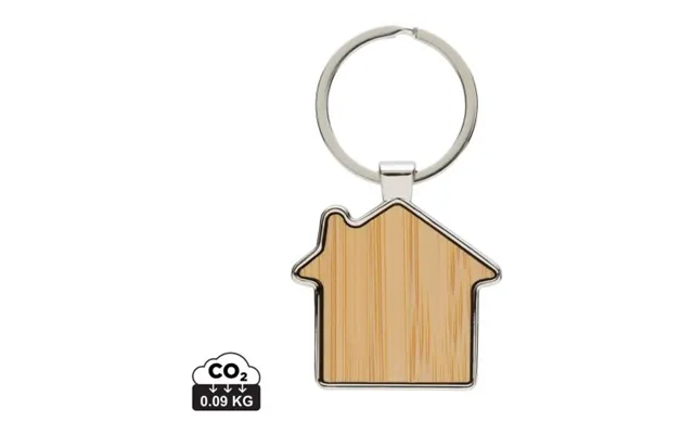 Promotional Rcs Recycled Zinc Alloy House Keychain With Bamboo Silver-brown Branded With Your Logo