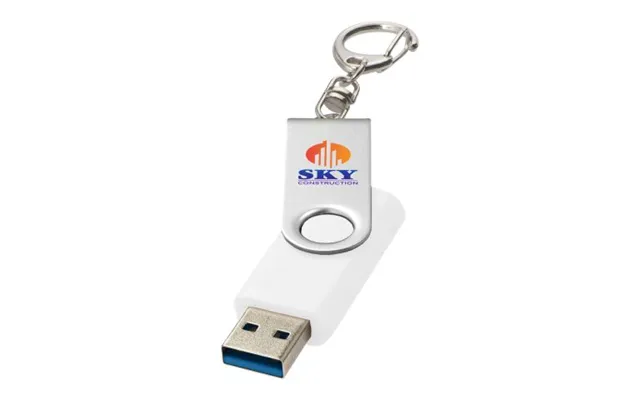 Promotional Rotate Usb 3.0 With Keychain White Branded With Your Logo