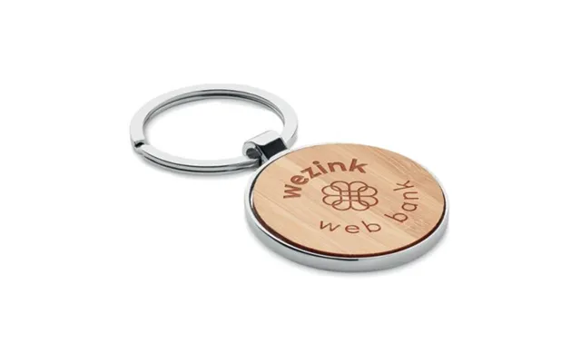 Promotional Round Key Ring Metal Bamboo Wood Branded With Your Logo