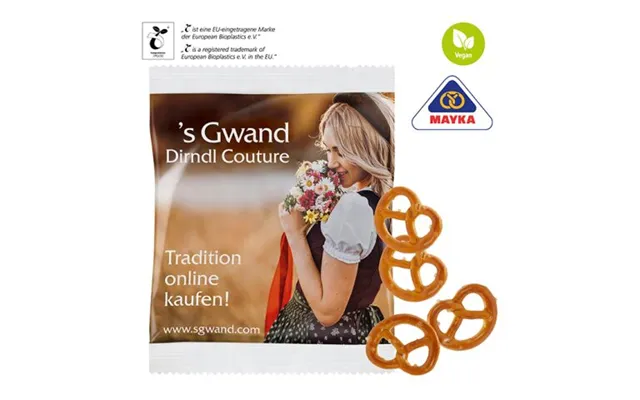 Promotional Salty Mini Pretzels In A Compostable Bag Branded With Your Logo