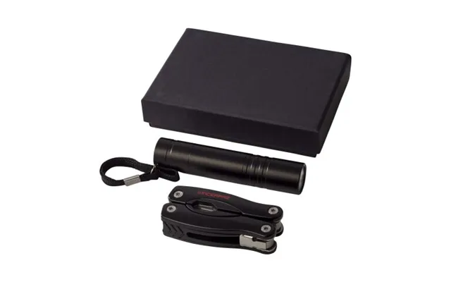 Promotional Scout Multi-function Knife And Led Flashlight Set Solid Black Branded With Your Logo