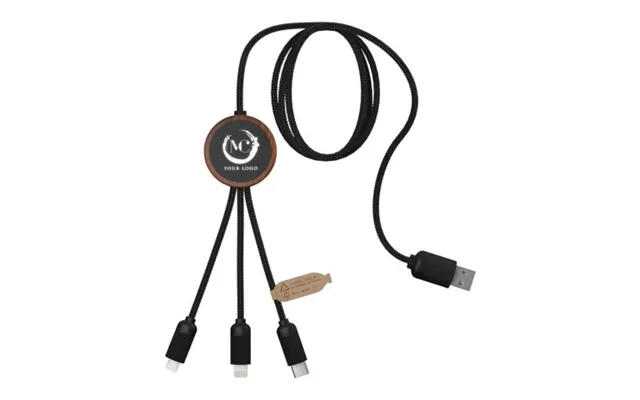 Promotional Scx.design C36 3-in-1 Rpet Light-up Logo Extended Charging Cable With Round Bamboo Casing Wood Branded With 