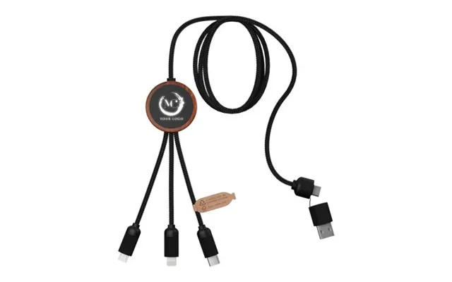 Promotional Scx.design C37 3-in-1 Rpet Light-up Logo Charging Cable With Round Wooden Casing Wood Branded With Your Logo