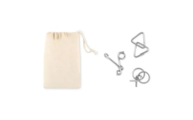Promotional Set Of 3 Metal Brain Teasers Beige Custom Branded Merch With Logo For Bulk Corporate Gifts