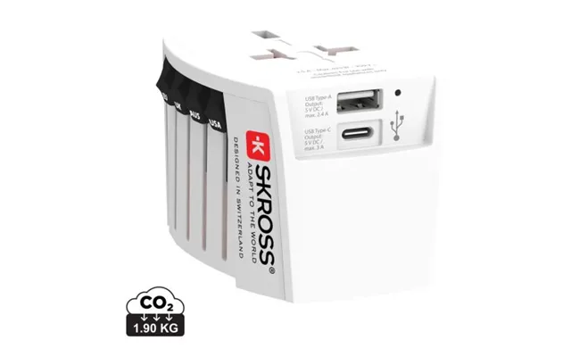 Promotional Skross World Travel Adapter Muv 2-pole With Usb A And C White Custom Branded Merch With Logo For Bulk Corpor