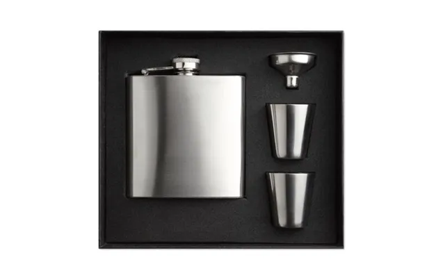 Promotional Slim Hip Flask W 2 Cups Set Matt Silver Branded With Your Logo