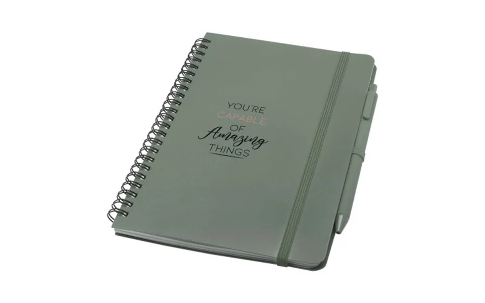 Promotional Thalaasa A5 Ocean-bound Hard Cover Notebook With Ballpoint Pen Black Ink Heather Green Branded With Your Log