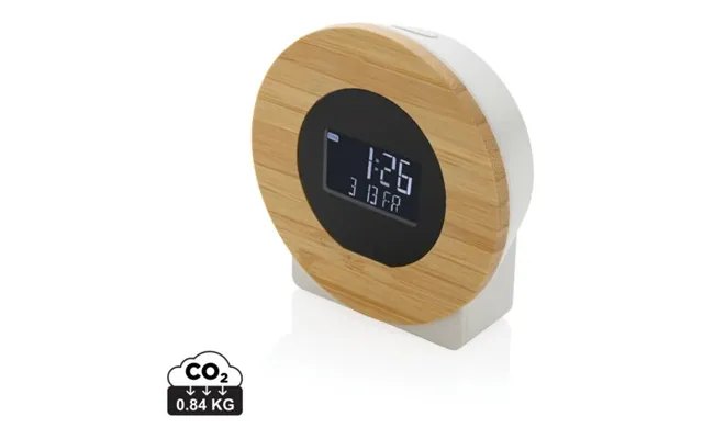 Promotional Utah Rcs Rplastic And Fsc Bamboo Lcd Desk Clock Brown Custom Branded Merch With Logo For Bulk Corporate Gift