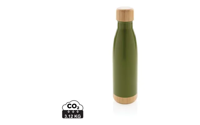 Promotional Vacuum Stainless Steel Bottle With Bamboo Lid And Bottom Green Branded With Your Logo