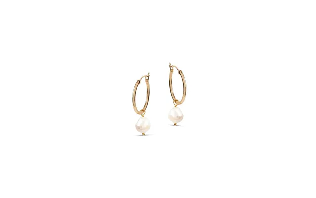 Venus Gold Hoop Earrings With White Pearl Charm - Medium