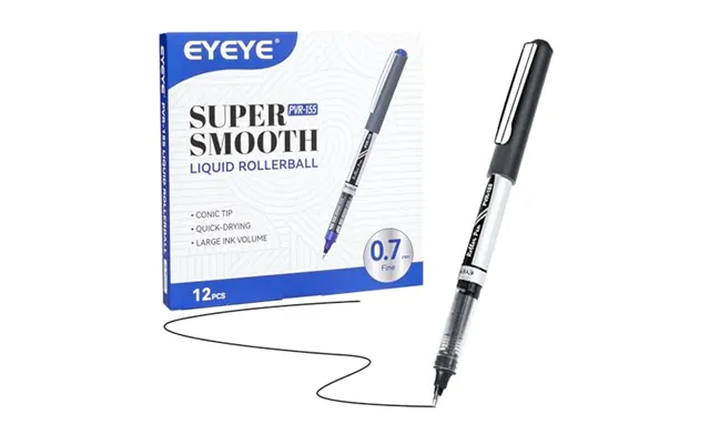 Eyeye Black Rollerball Pens 12 Pack - 0.7mm Medium Point Roller Ball Pen Quick Dry