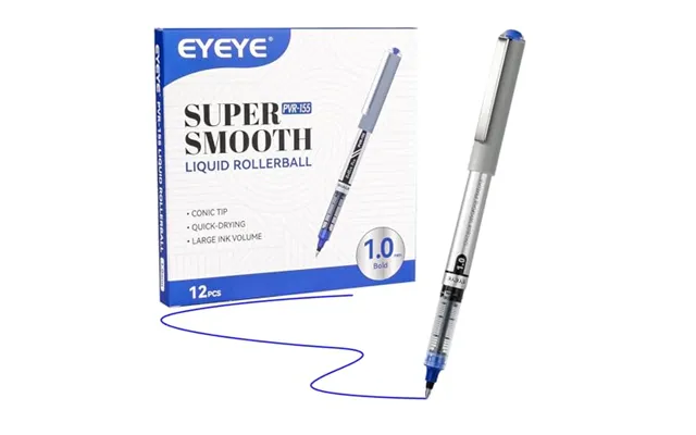 Eyeye Blue Rollerball Pens 0.5mm - 12 Pack Liquid Ink Roller Ball Pen Extra Fine Point Quick Dry