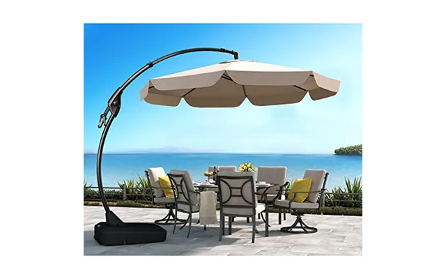 Grand Patio Garden Parasol With Base Round 300 Cm - Aluminium Cantilever Umbrella With 8 Ribs