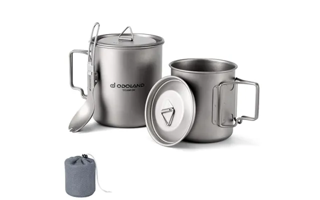 Odoland 750ml & 420ml Titanium Mugs - Camping Pot Coffee Cup With Lid And Spork