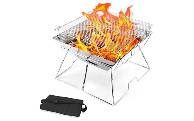 Odoland Bbq Fire Pit Portable Campfire Pit Collapsible Camping Grill Stainless Steel Barbecue For Camping Picnic Terrace