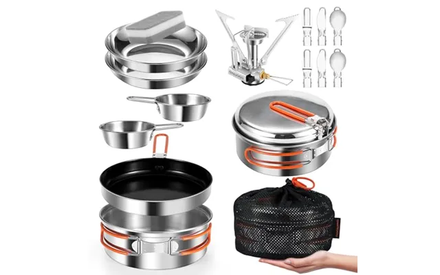 Odoland Camping Cookware Kit - Ceramic Non-stick Cooking Set With Plates