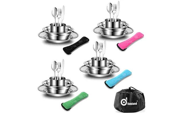 Odoland Camping Cutlery Set - Stainless Steel Tableware Mess Kit Includes Plate Cup Fork Spoon, 8 In 1 Flatware Kit With