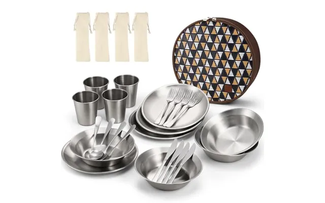Odoland Camping Cutlery Set With Portable Pouch Case - Stainless Steel Tableware Kit Travel Utensil Set With Bag All-in-