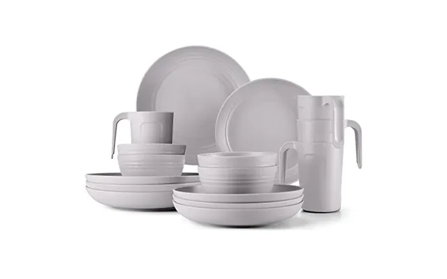 Odoland Lightweight Unbreakable Cutlery Sets For 4 People - Microwave And Dishwasher Safe Plates Bowls Mug Kit