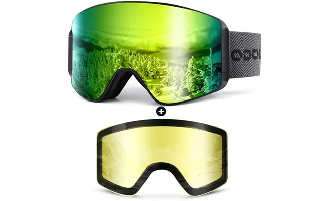 Odoland Ski Goggles Set With Detachable Magnetic Lens - Frameless Interchangeable Lens For Cloudy Or Sunny