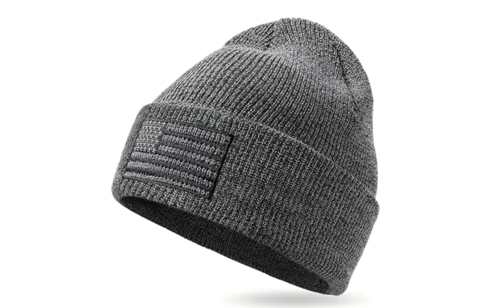 Outdoor Shaping American Flag Embroidered Knit Cuffed Beanie For Men Women Tactical Winter Warm Hat M-l Dark Charcoal & 
