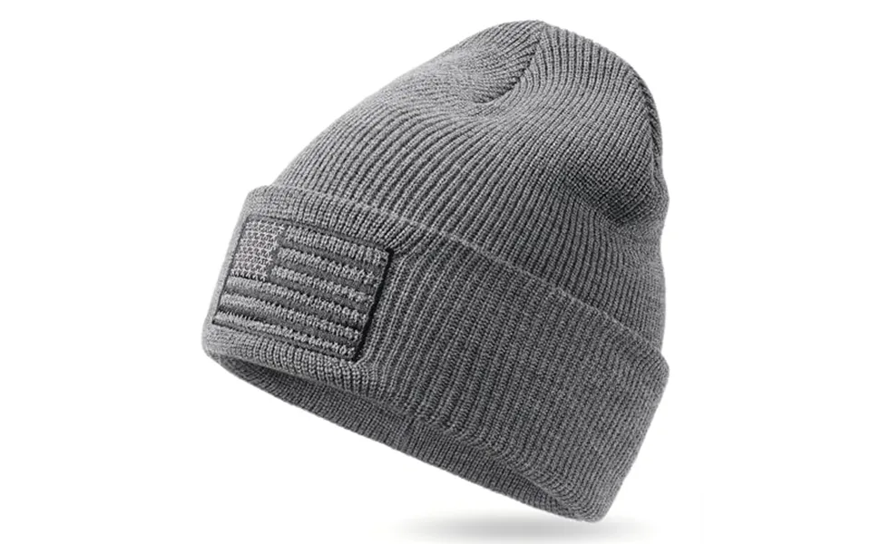 Outdoor Shaping American Flag Embroidered Knit Cuffed Beanie For Men Women Tactical Winter Warm Hat M-l Mid Charcoal & G