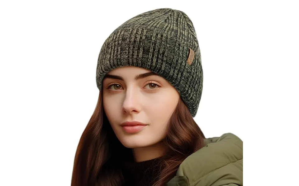Outdoor Shaping Fleece Lined Knit Cuffed Beanie Winter Hats For Women Men Soft Ski Skull Cap One Size Olive Black