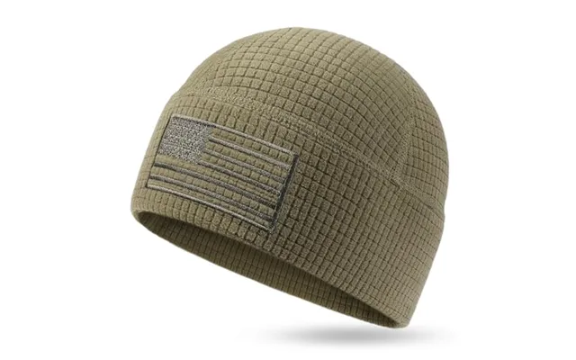 Outdoor Shaping Grid Fleece Beanie With American Flag Embroidery Waffle Tactical Army Military Skull Cap One Size Army O
