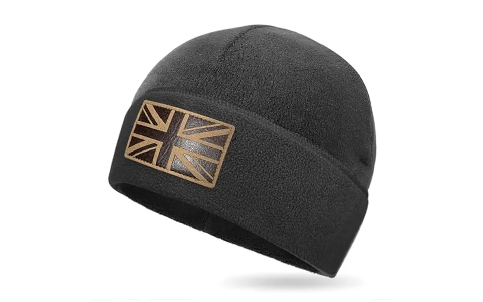 Outdoor Shaping Uk Flag Tactical Beanie Recycled Fleece Material Sustainable Warm Ideal For Hiking And Tactical Use Blac