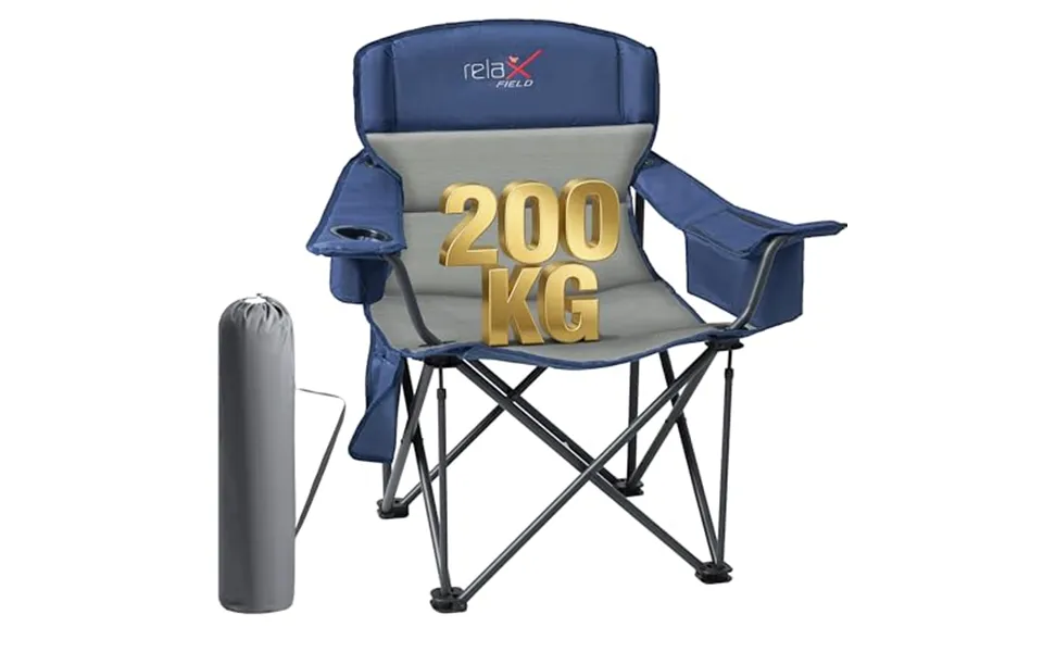 Oversized Camping Chair For Adults 200kg With Cup Holder And Cooler Bag - Heavy Duty Extra Wide Folding Camping Chairs F