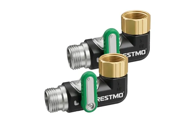 Restmo 90 Degree Hose Elbow With Shut Off Valves - Heavy Duty Full Metal One-piece Body & Brass Widened Inlet & Outlet F