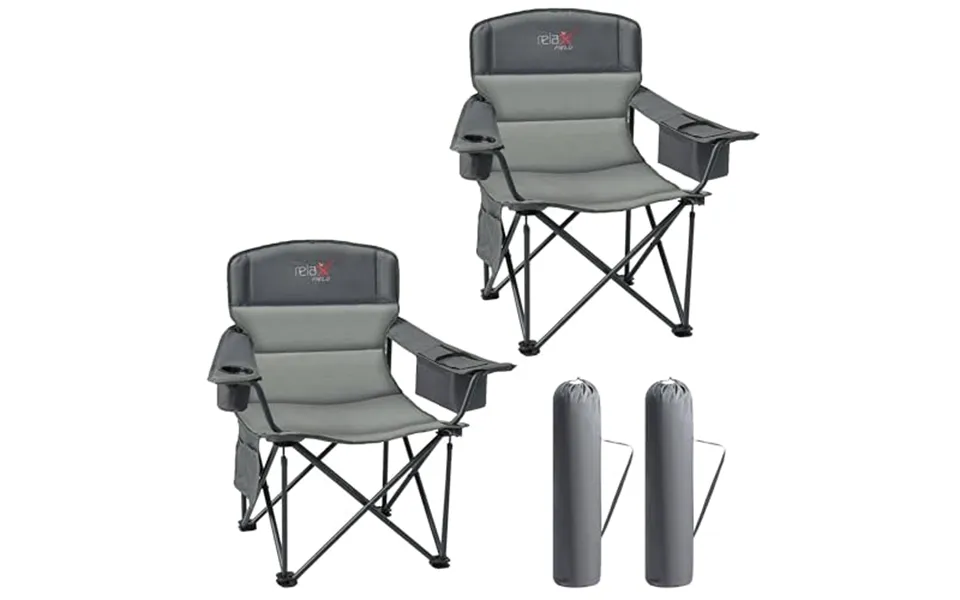 Set Of 2 Oversized Camping Chairs For Adults 200kg With Cup Holder And Cooler Bag - Heavy Duty Extra Wide Folding Campin