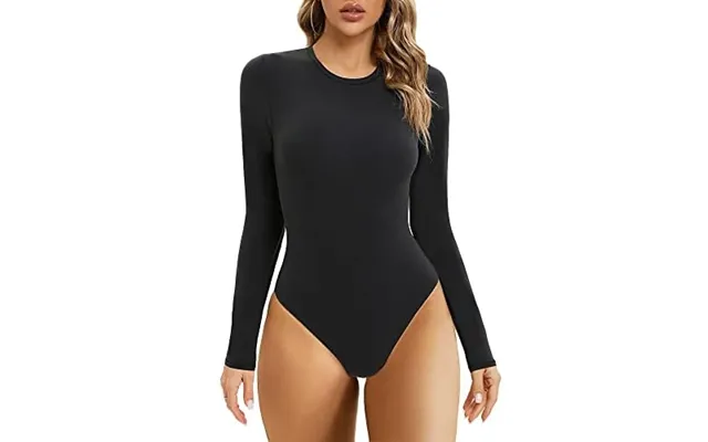 Shaperx Body-hugging Bodysuit For Women Long Sleeve Short Sleeve High Stretch Leotard Top Thong Crew Neck Black product image