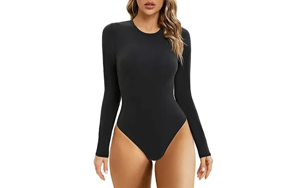 Shaperx Body-hugging Bodysuit For Women Long Sleeve Short Sleeve High Stretch Leotard Top Thong Crew Neck S Black