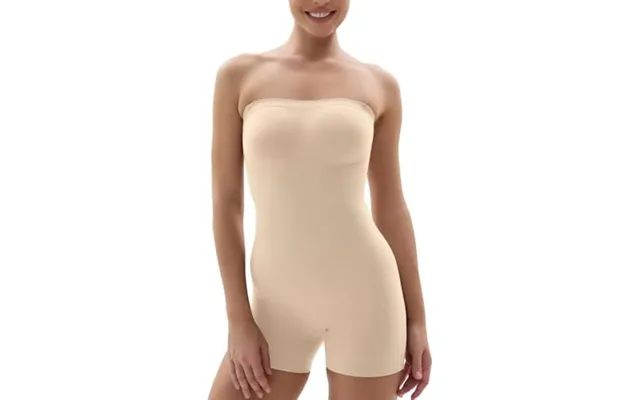 Shaperx Strapless Bodysuit Shapewear For Women Tummy Control Seamless Body Shaper With Removable Straps L-xl Beige-short