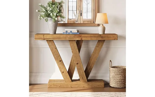 Solid Wood Console Table - 47.2-inch Farmhouse Entryway Sofa Table With Double V-shape Base For Living Room Hallway