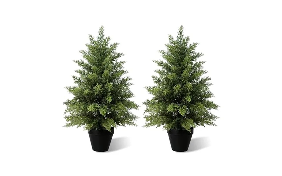 Vitalismo Artificial Cypress Tree Indoor Outdoor 2ft - Set Of 2 Tall Fake Potted Plant With Soft Tpe Leaves
