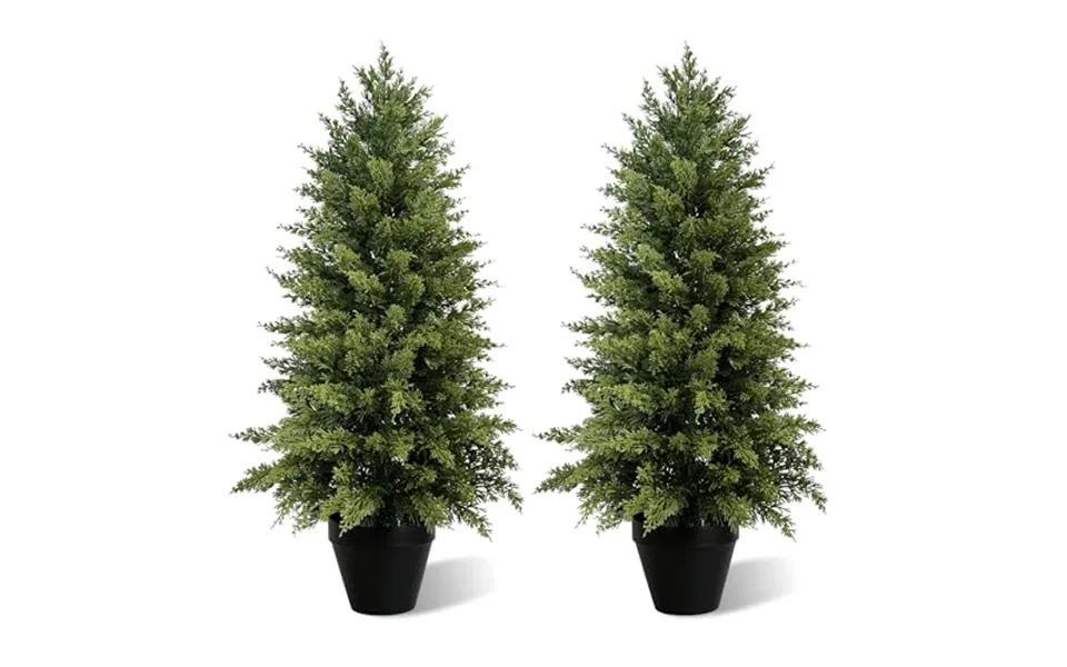 Vitalismo Artificial Cypress Tree Indoor Outdoor 4ft - Set Of 2 Tall Fake Potted Plant With Soft Tpe Leaves