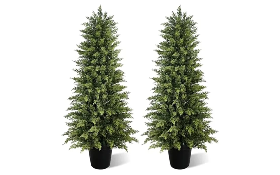 Vitalismo Artificial Cypress Tree Indoor Outdoor 4ft - Set Of 2 Tall Fake Potted Plant With Soft Tpe Leaves