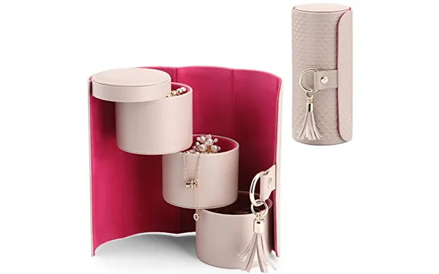 Vlando Jewellery Case, Faux Leather Jewellery Organiser For Rings, Earrings, Necklaces, Bangles - Beige Dusty Rose