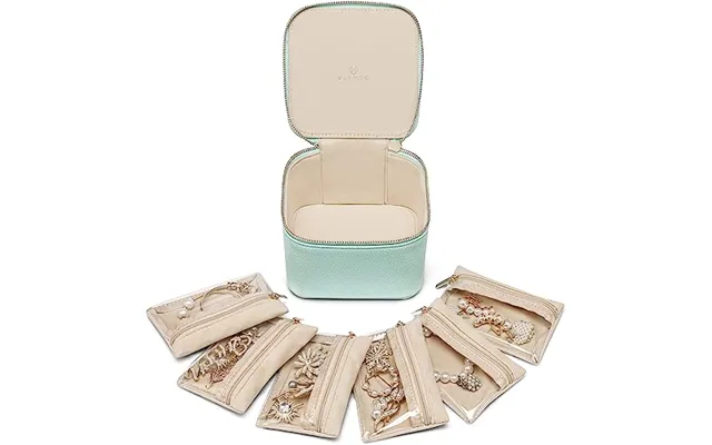 Vlando Small Jewellery Box Organizer,travel Jewelry Storage With 6 Velvet Jewellery Zipper Pockets,premium Petal Hardwar