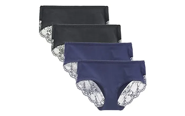 Women's 4 Pack Cotton Mid Rise Full Coverage Lace Hipster Brief Panty Knicker Underwear L Black Navy Blue