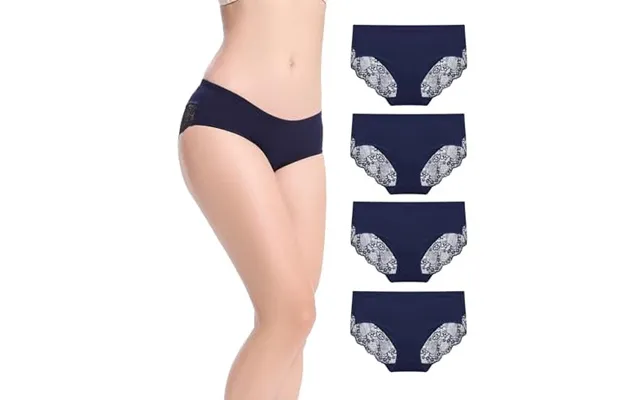 Women's Knickers 4 Pack Mid Rise Cotton Lace Full Coverage Brief Hipster Panty Underwear L Navy Blue