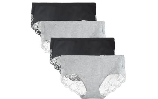Women's Knickers 4 Pack Mid Rise Cotton Lace Full Coverage Brief Hipster Panty Underwear M Black Heather Gray