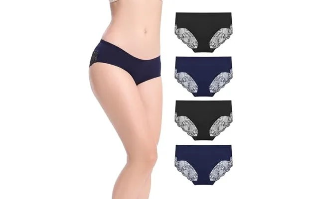 Women's Knickers 4 Pack Mid Rise Cotton Lace Full Coverage Brief Hipster Panty Underwear M Black Navy Blue