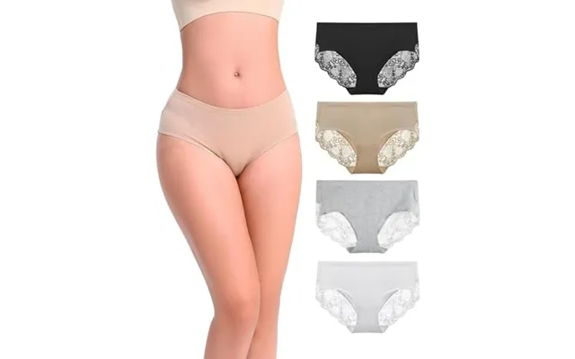 Women's Knickers 4 Pack Mid Rise Cotton Lace Full Coverage Brief Hipster Panty Underwear M Black Nude Grey White