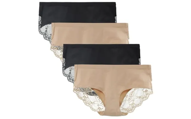 Women's Knickers 4 Pack Mid Rise Cotton Lace Full Coverage Brief Hipster Panty Underwear M Black Nude