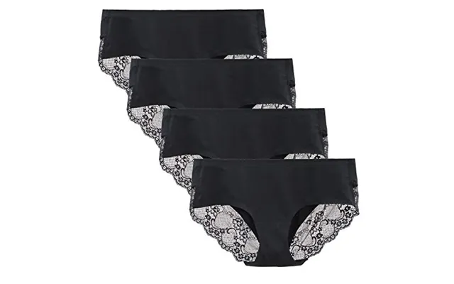 Women's Seamless Knickers Cotton Lady Panties Midi Lace Underwear Full Coverage Brief Pack Of 4 S Black